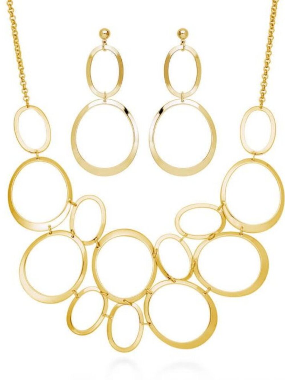 ✨ Gold-Tone Open Oval Statement Necklace & Earrings Set ✨